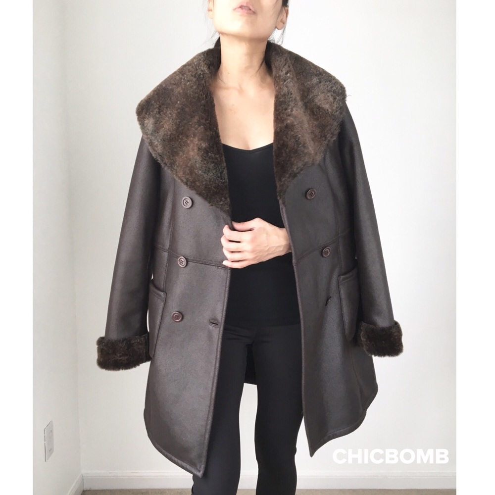 OVERSIZED VEGAN LEATHER FAUX FUR COAT - DARK BROWN - Picture 5 of 8